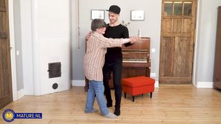 Sharon Amore is a horny grandma who gets fucked by her toyboy student at home